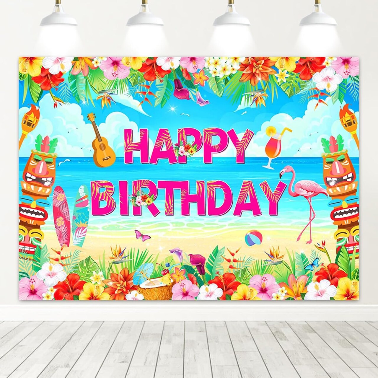 7x5ft Summer Hawaiian Birthday Backdrop Hawaiian Beach Photography Background Aloha Luau Birthday Party Decorations Photo Props